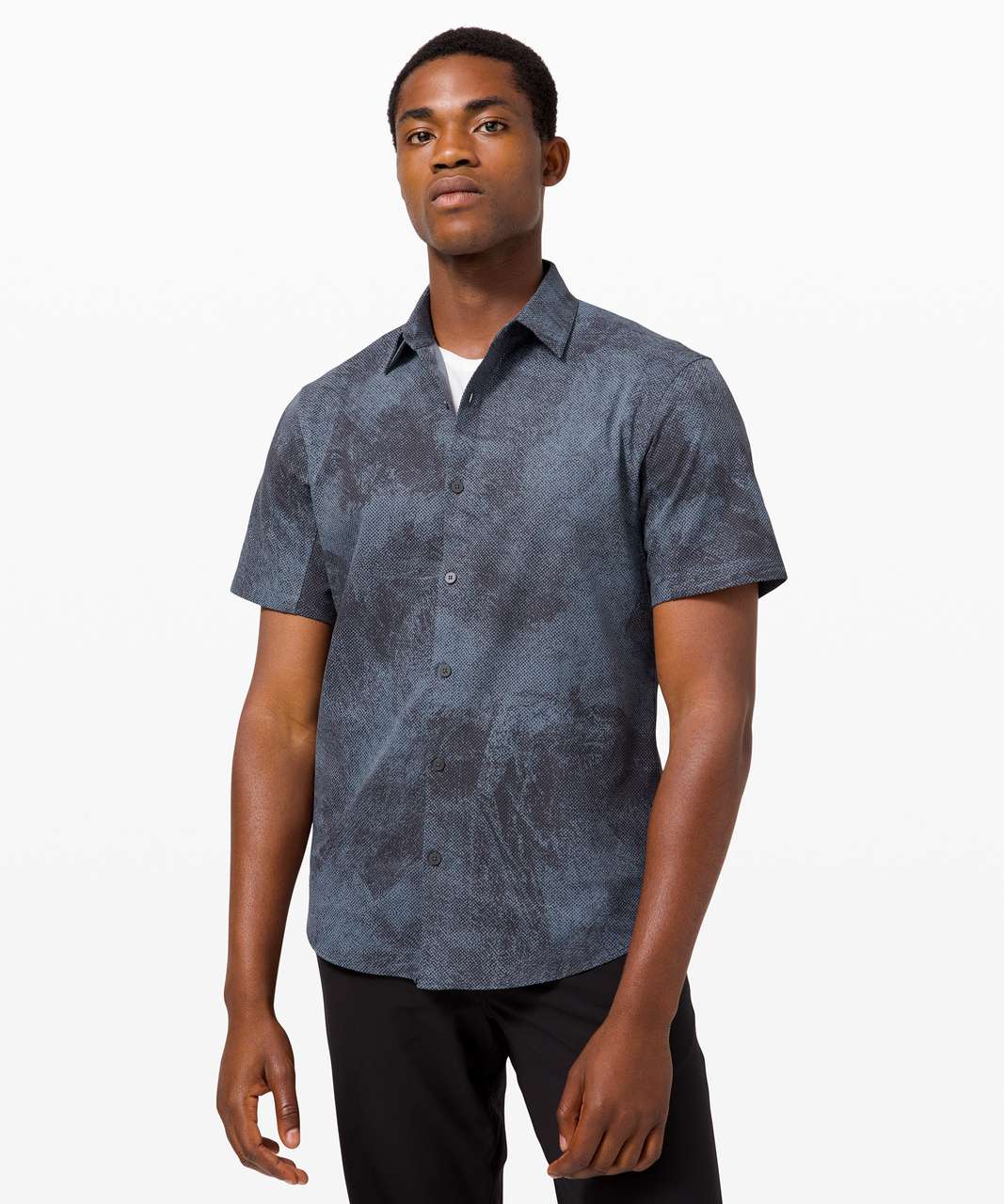 Lululemon Airing Easy Short Sleeve Shirt *Ventlight Mesh - Pixel Print Blue Charcoal Graphite Grey