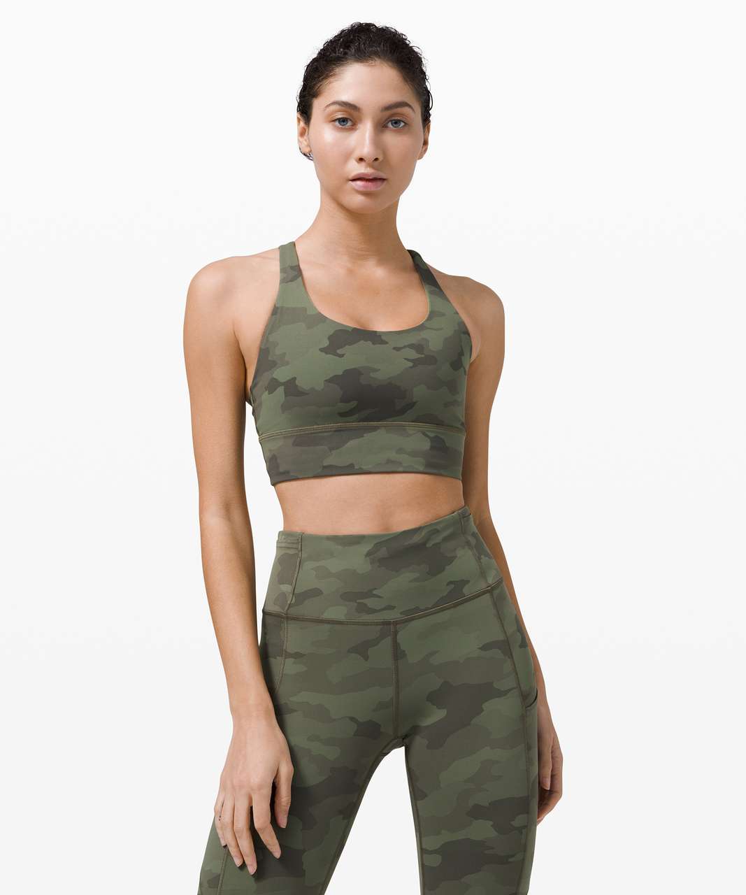 La Senza | Medium Army Green Sports Bra With Camouflage Mesh