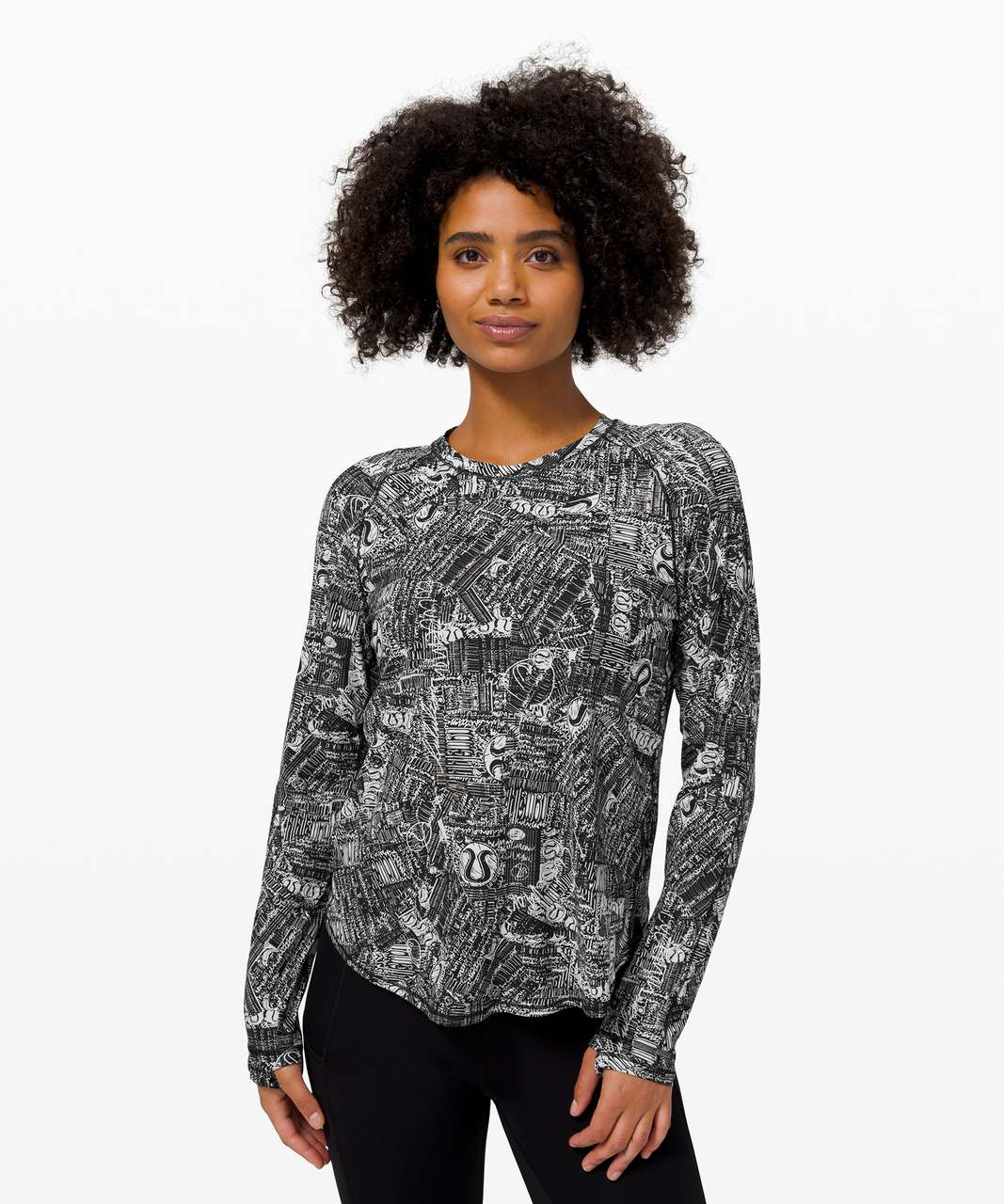 Lululemon Rise and Run Long Sleeve - Tear It Up Alpine White Black