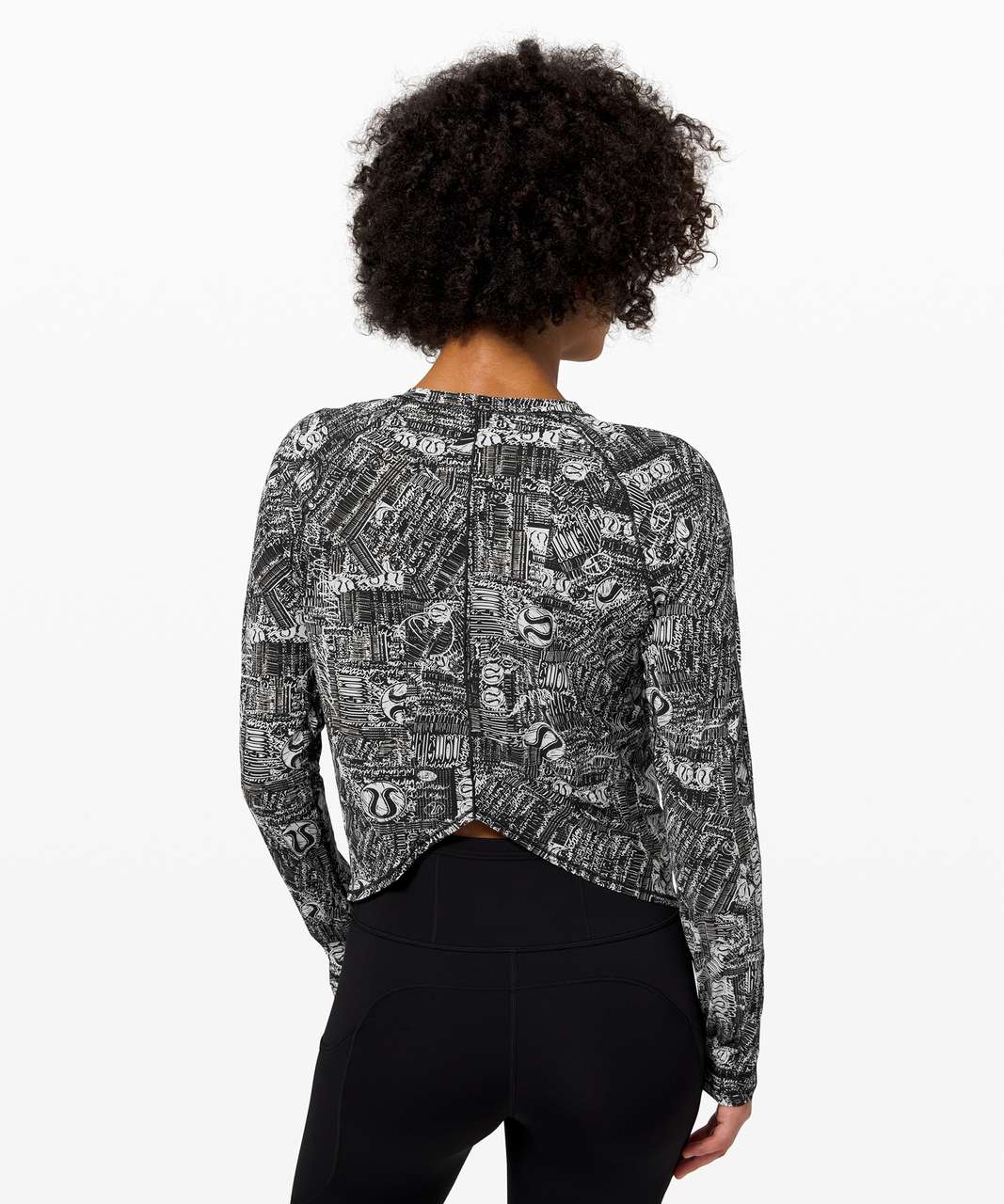 Lululemon Rise and Run Long Sleeve - Tear It Up Alpine White Black