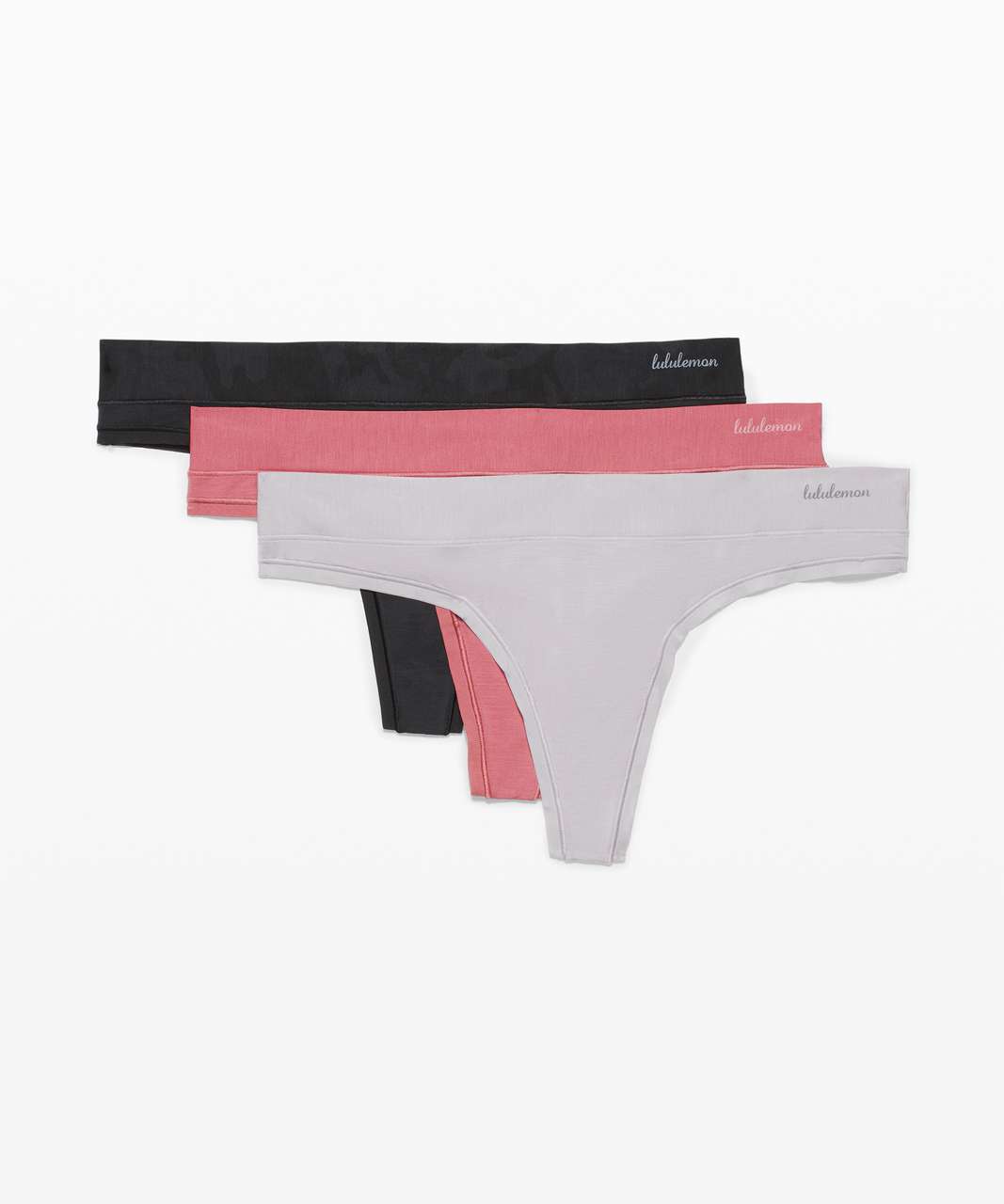 Lululemon InvisiWear Thong 3 Pack NWT Small Mid rise HGPT/PIMI/BLK LW9DC3S