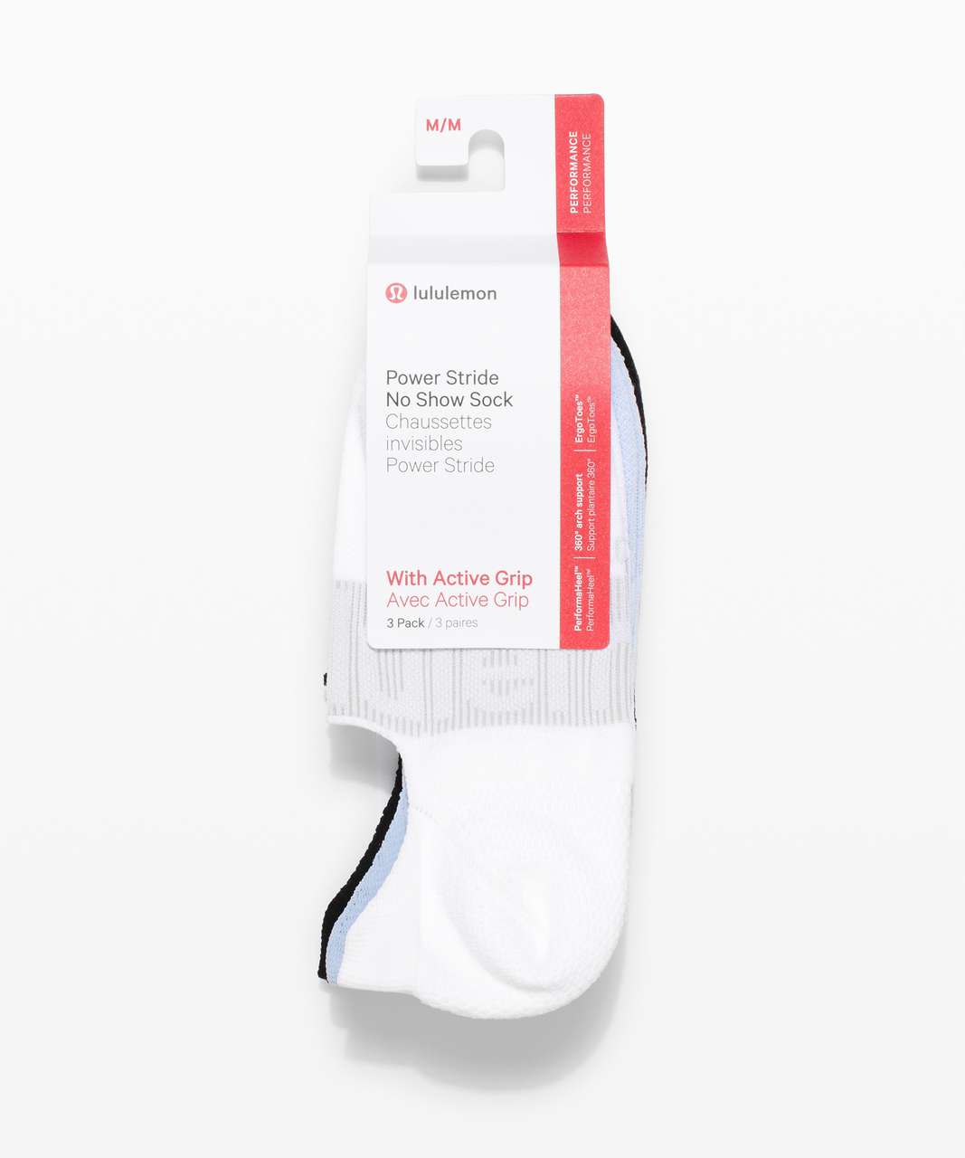 Lululemon Power Stride No-Show Sock with Active Grip *3 Pack - White / Blue Linen / Black