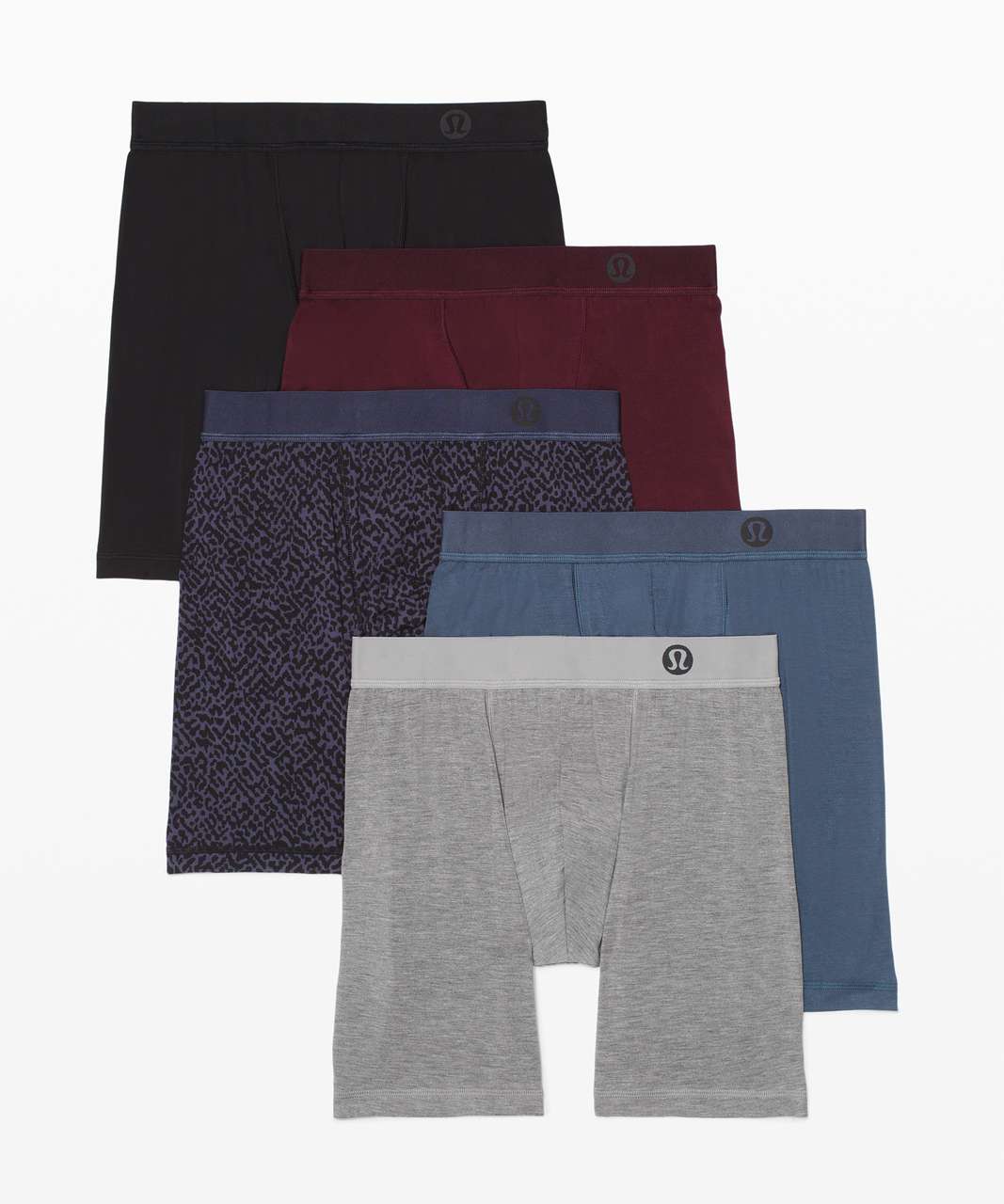 Lululemon Always In Motion Boxer *The Long One 5 Pack 7" - Heathered Core Medium Grey / Black / Texturize Cadet Blue / Cassis