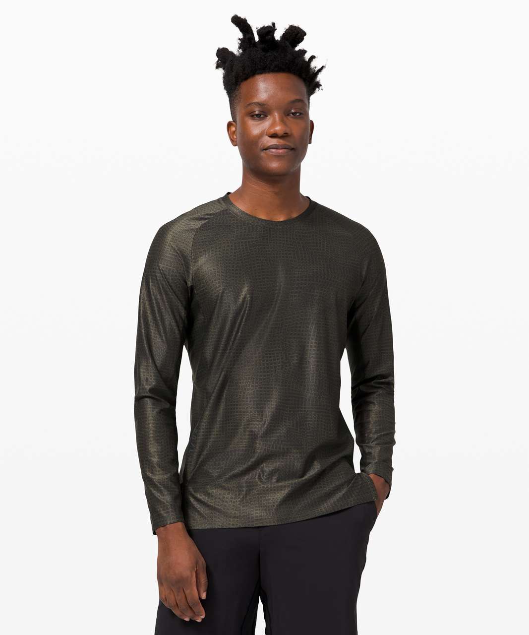 Lululemon License To Train Long Sleeve - Dimension Grid Army Green Graphite Grey