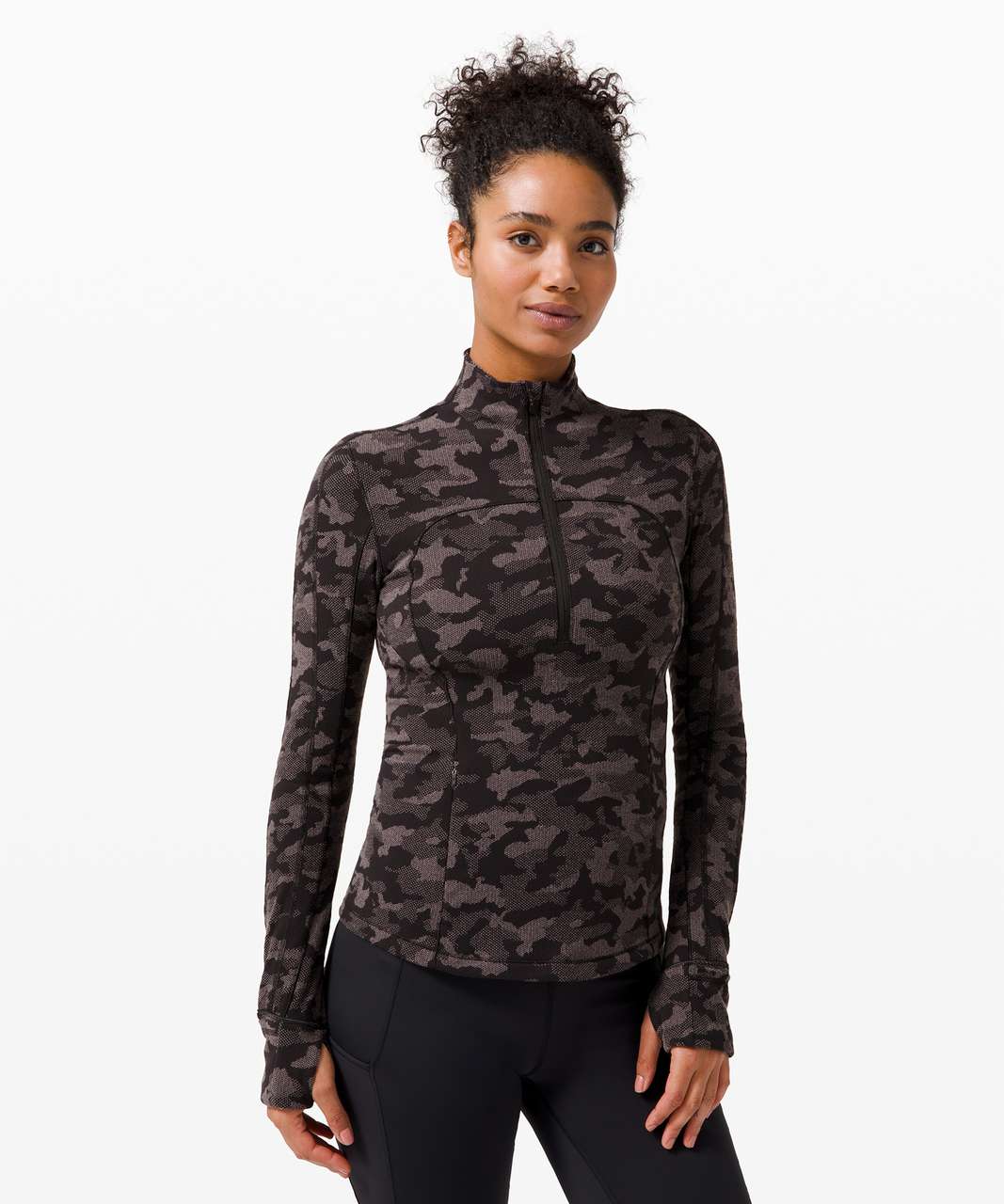 Lululemon Run Briskly 1/2 Zip - Heritage Camo Jacquard Black Lunar Rock