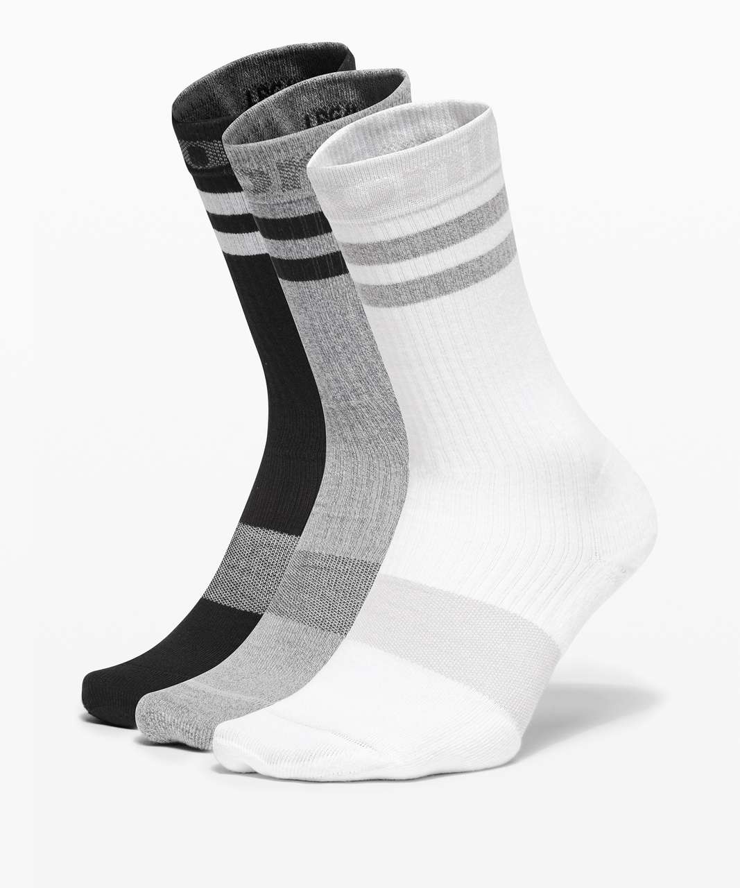 Lululemon Daily Stride Crew Sock Sport Stripe *3 Pack Boxed Set - White / Heather Grey / Black