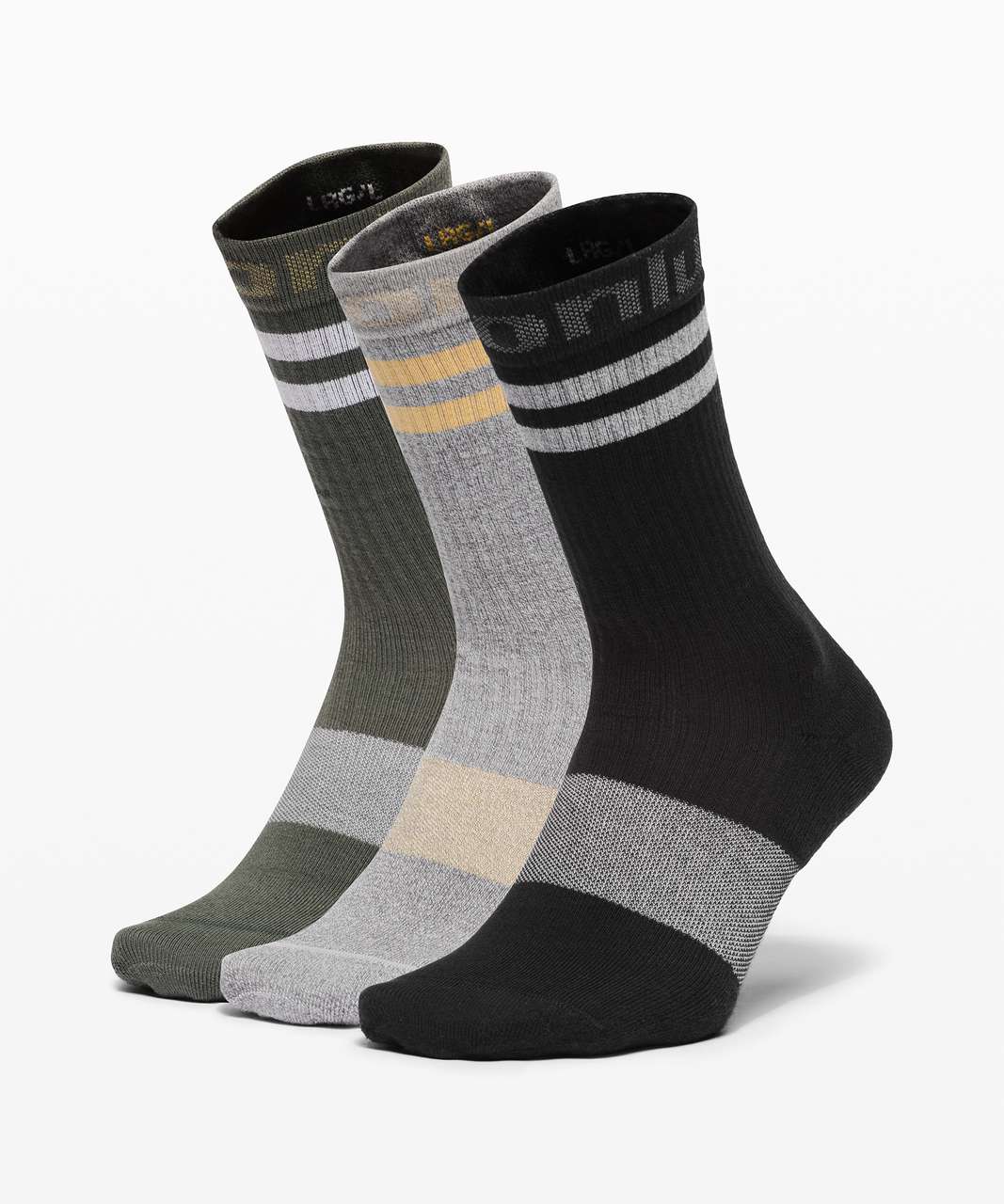 Lululemon Daily Stride Crew Sock Sport Stripe *3 Pack Boxed Set - Black / Vapor / Smoked Spruce