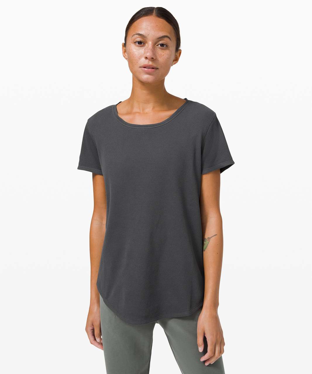 Lululemon Love T-Shirt Womens 6, Crew Neck Stripe Grey Sage Pima Cotton Top