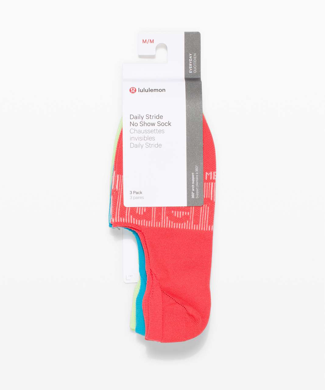 Lululemon Daily Stride No Show Sock *3 Pack - Pink Punch / Turquoise Tide / Neo Mint