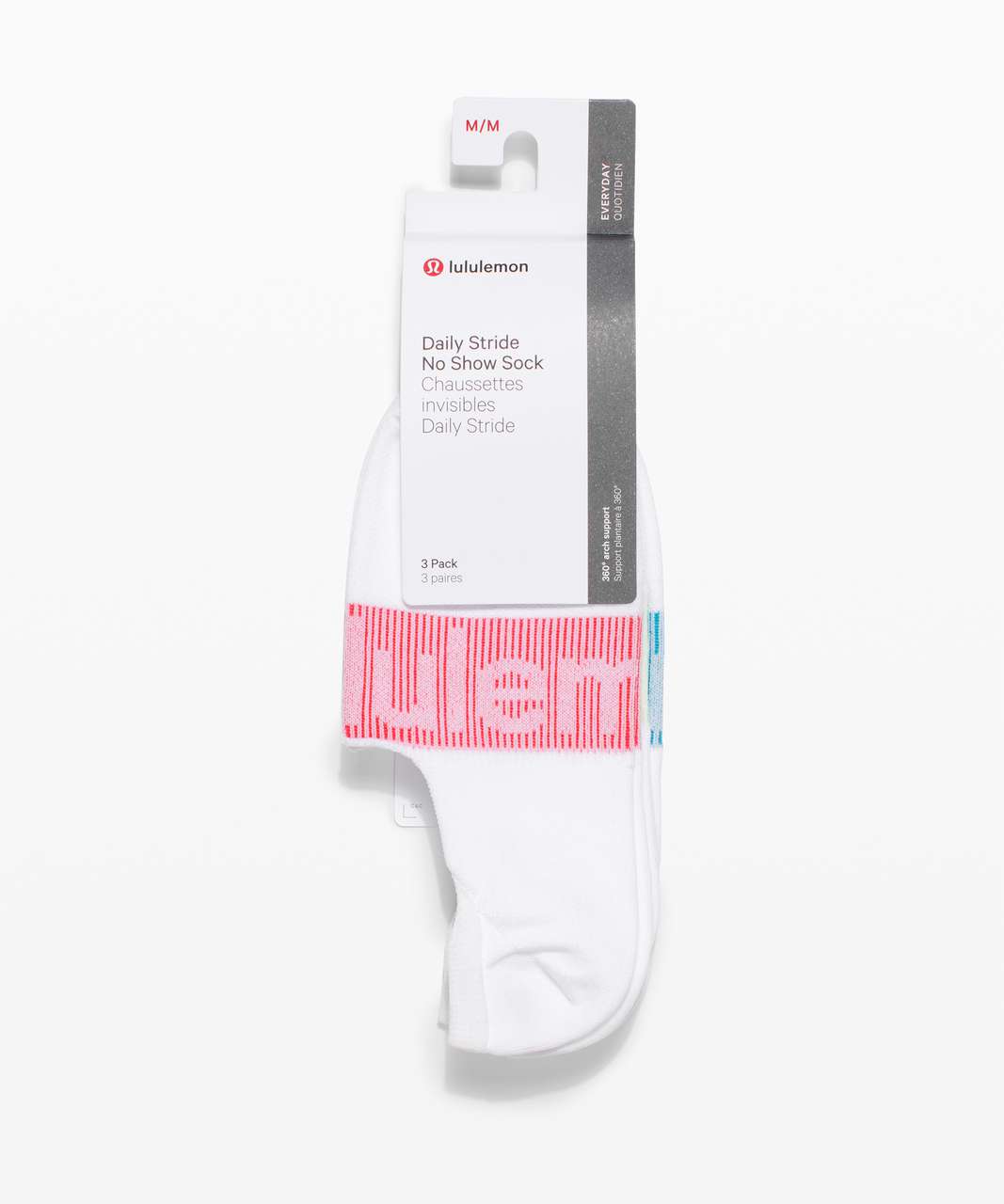 Lululemon Daily Stride No Show Sock *3 Pack - White / Pink Punch / Neo Mint