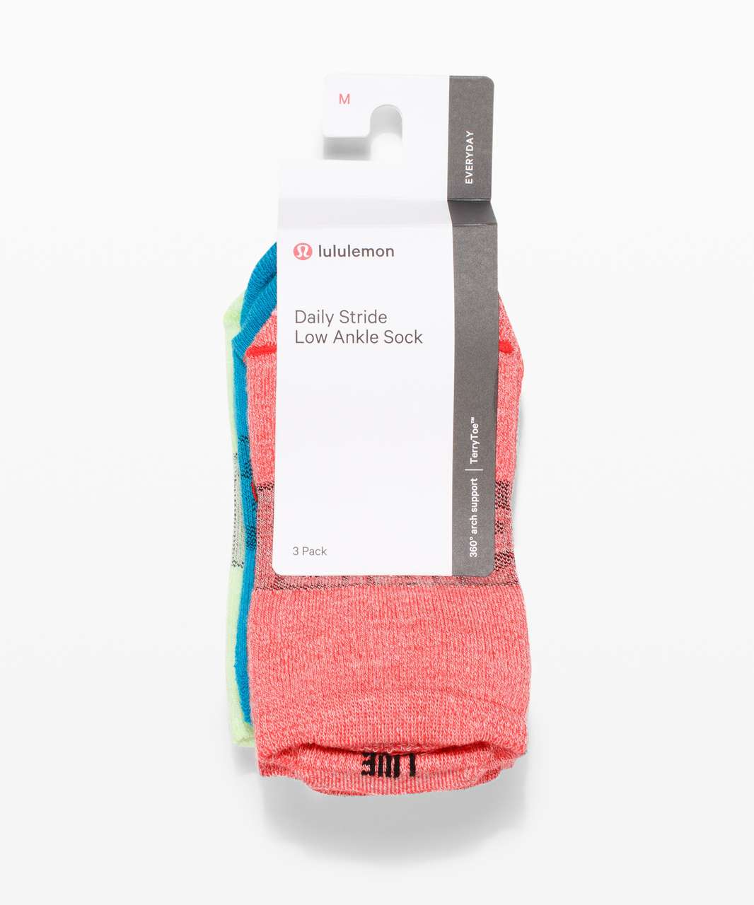 Lululemon Daily Stride Low Ankle Sock *3 Pack - Pink Punch / Turquoise Tide / Neo Mint