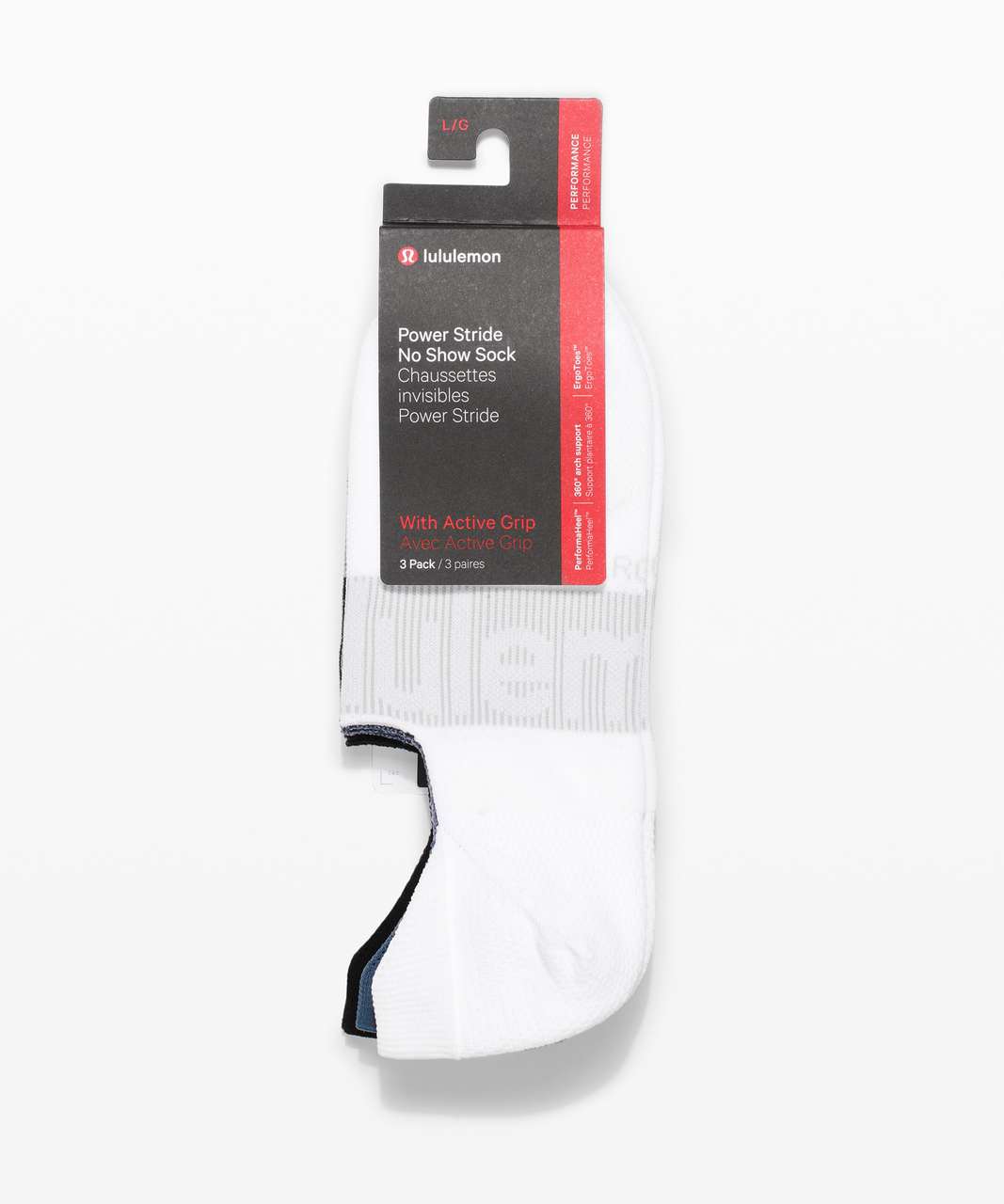 Lululemon Power Stride No-Show Sock with Active Grip *3 Pack - White / Iron Blue / Black (First Release)