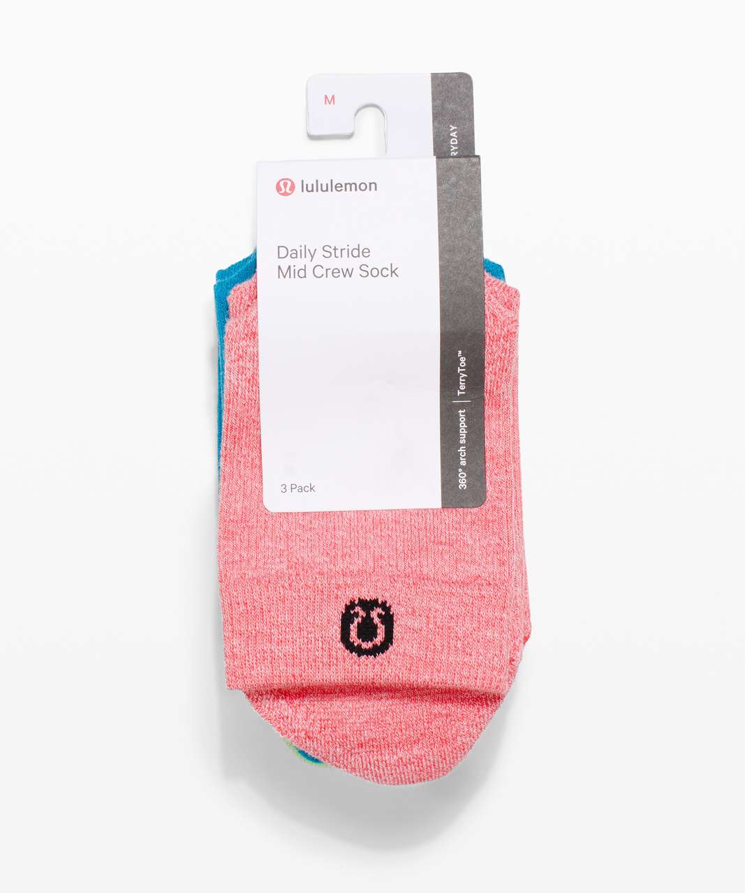 Lululemon Daily Stride Mid Crew Sock *3 Pack - Pink Punch / Turquoise Tide / Neo Mint