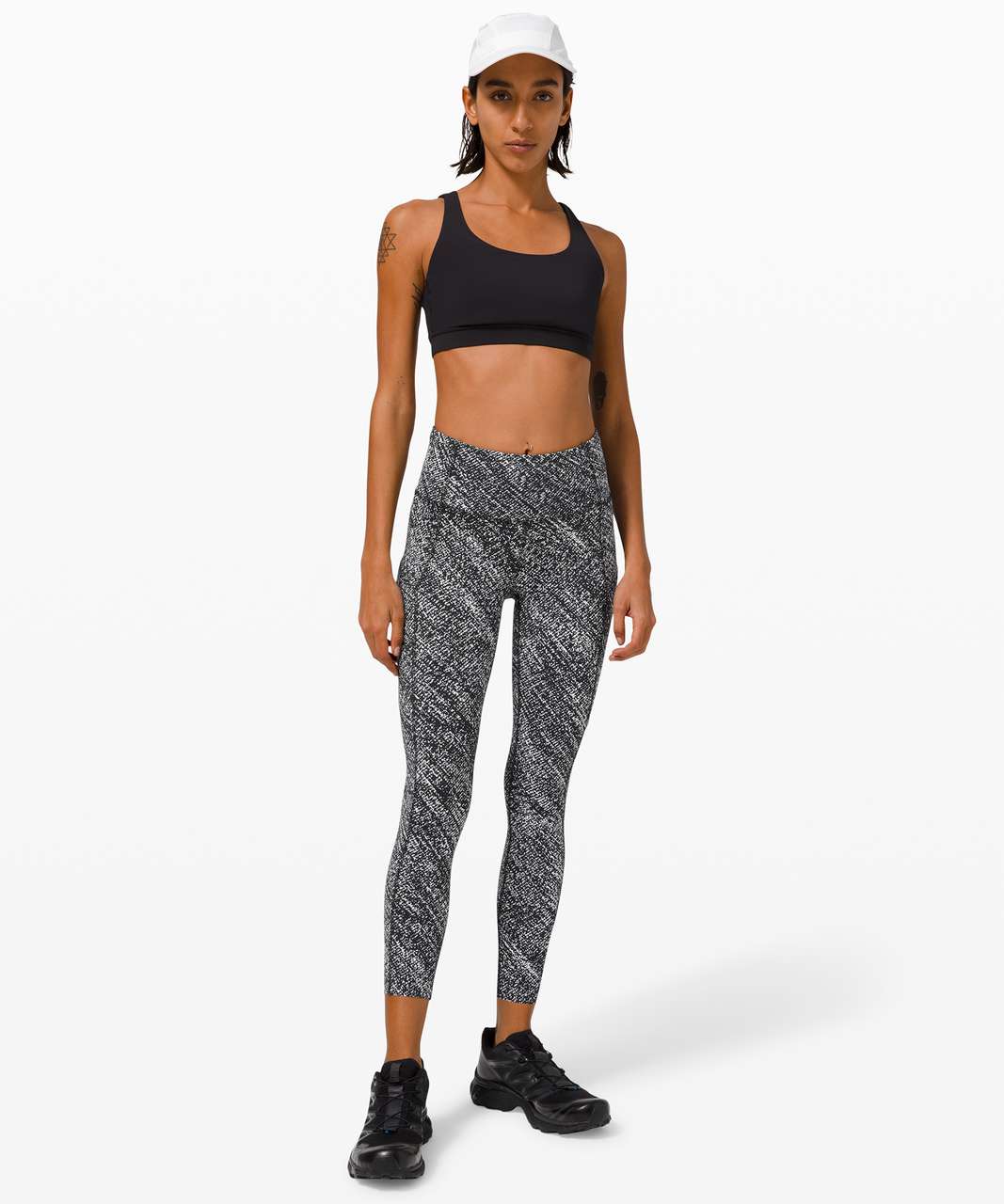 Lululemon Fast and Free High-Rise Crop 23" *Non-Reflective - Speckle Sprint Alpine White Black