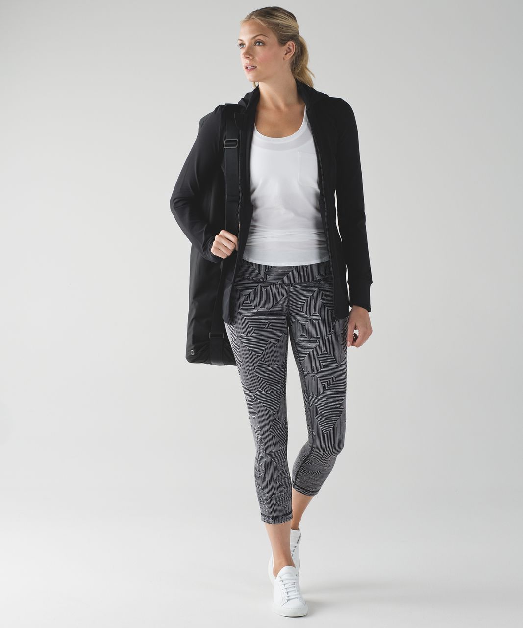 Lululemon Wunder Under Crop III - Maze Jacquard White Black