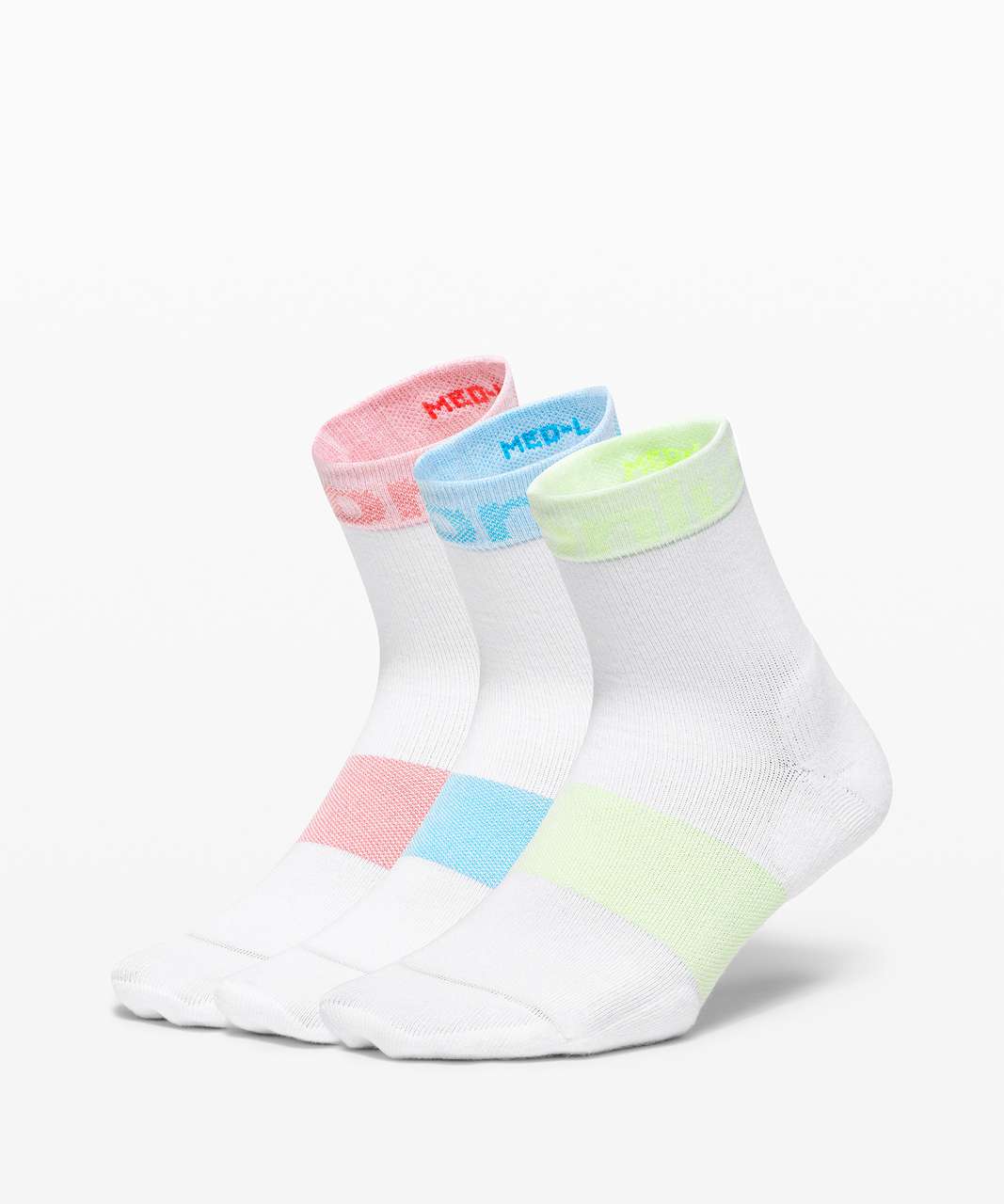 Lululemon Daily Stride Mid Crew Sock *3 Pack - White / Turquoise Tide / Pink Punch