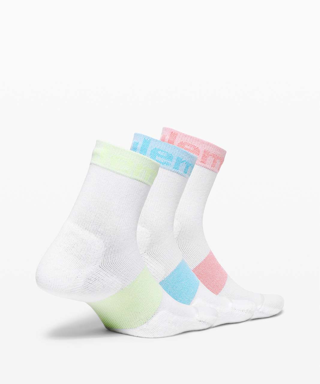 Lululemon Daily Stride Mid Crew Sock *3 Pack - White / Turquoise Tide / Pink Punch