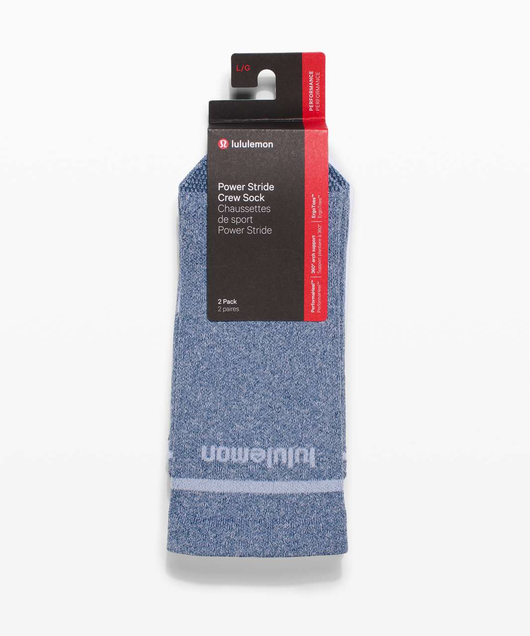 Lululemon Power Stride Crew Sock Stripe *2 Pack - Iron Blue / White