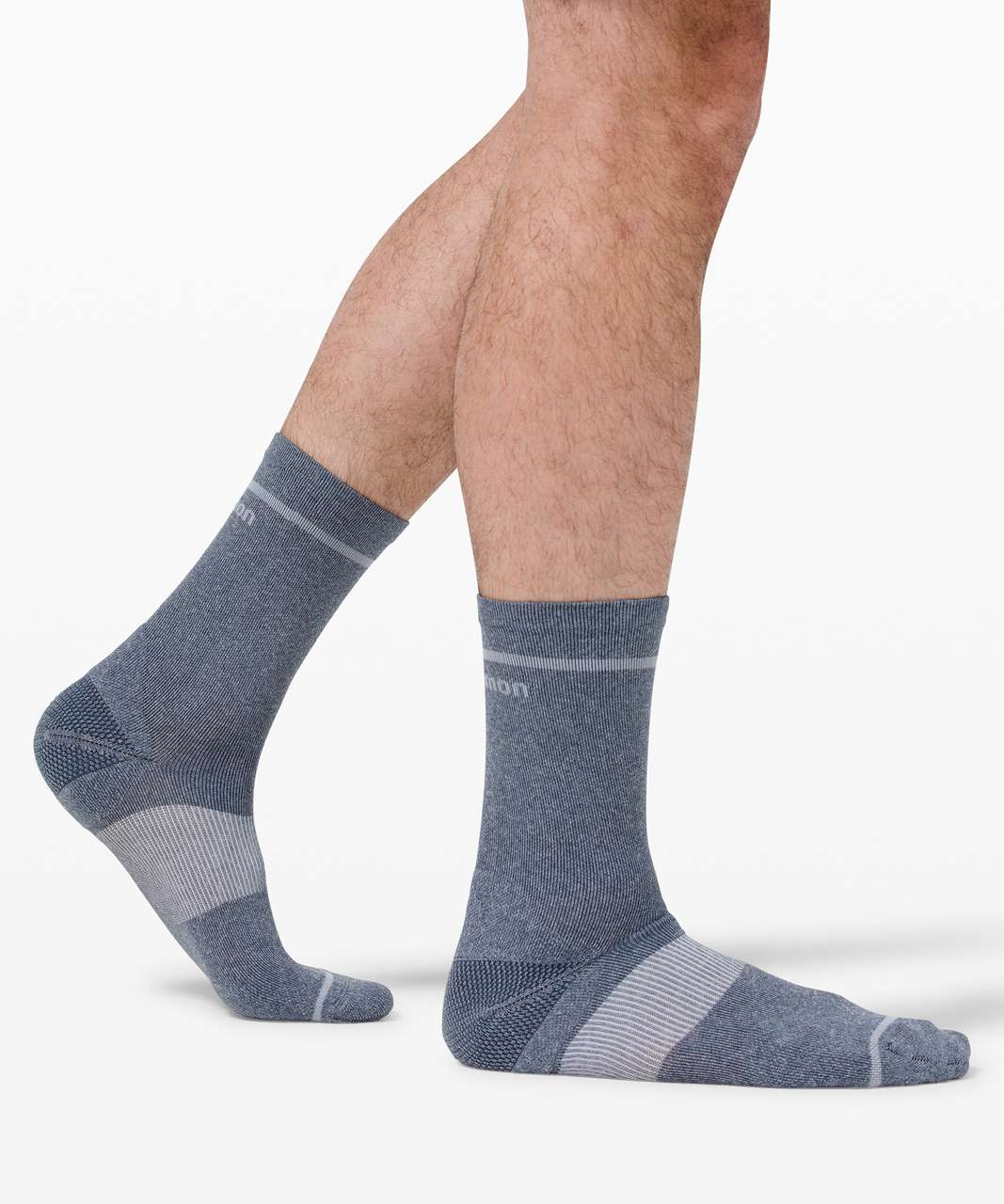 Lululemon Power Stride Crew Sock Stripe *2 Pack - Iron Blue / White