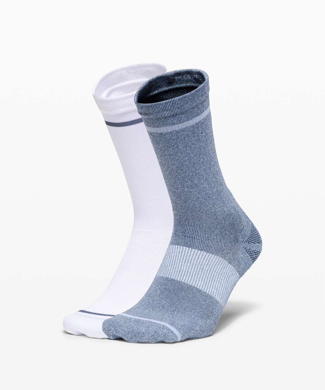 Lululemon Power Stride Crew Sock Stripe *2 Pack - Iron Blue / White