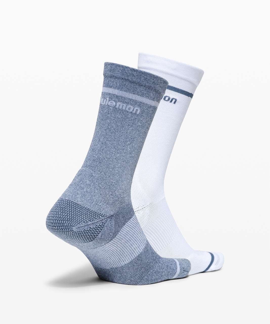 Lululemon Power Stride Crew Sock Stripe *2 Pack - Iron Blue / White