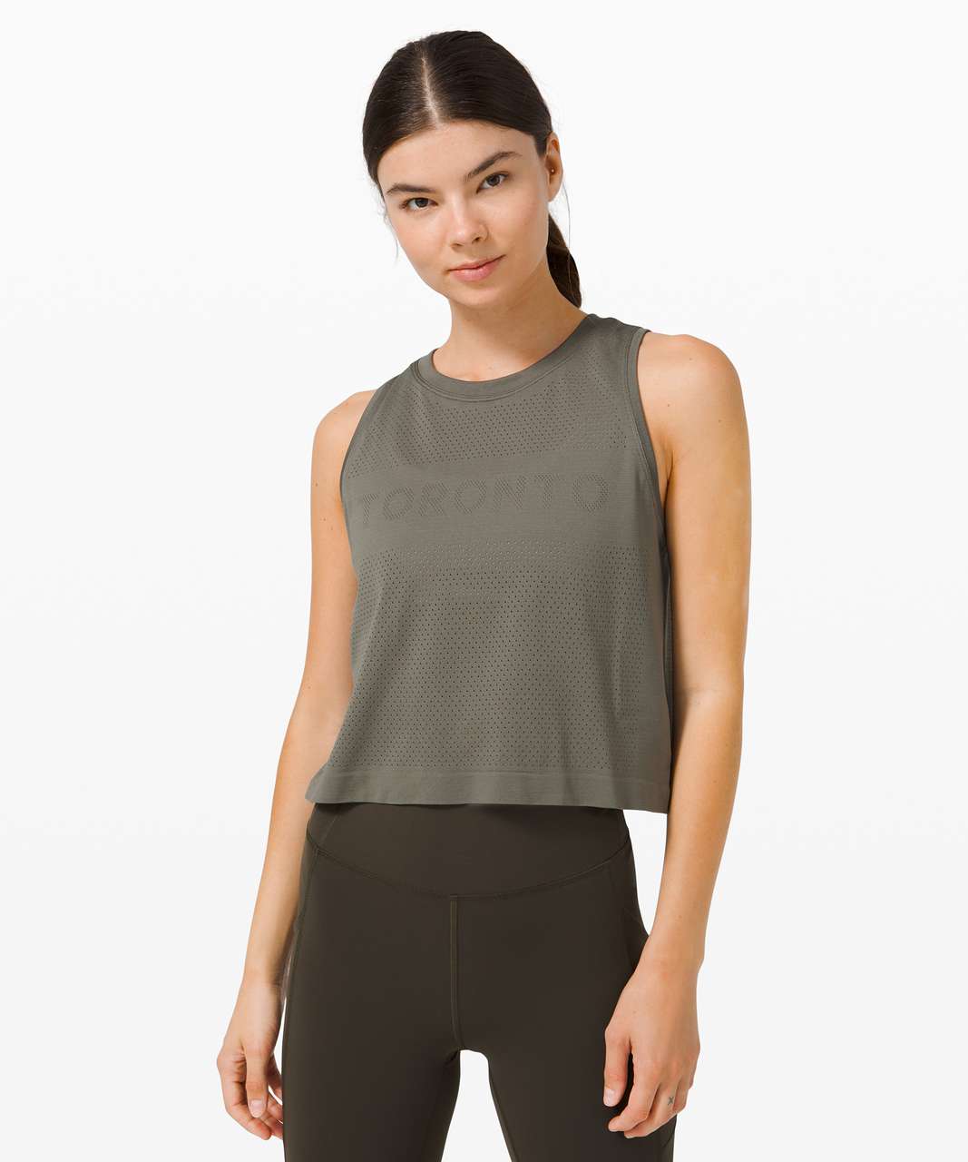 Lululemon Swiftly Breathe Crop Tank *City - TORONTO / Grey Sage