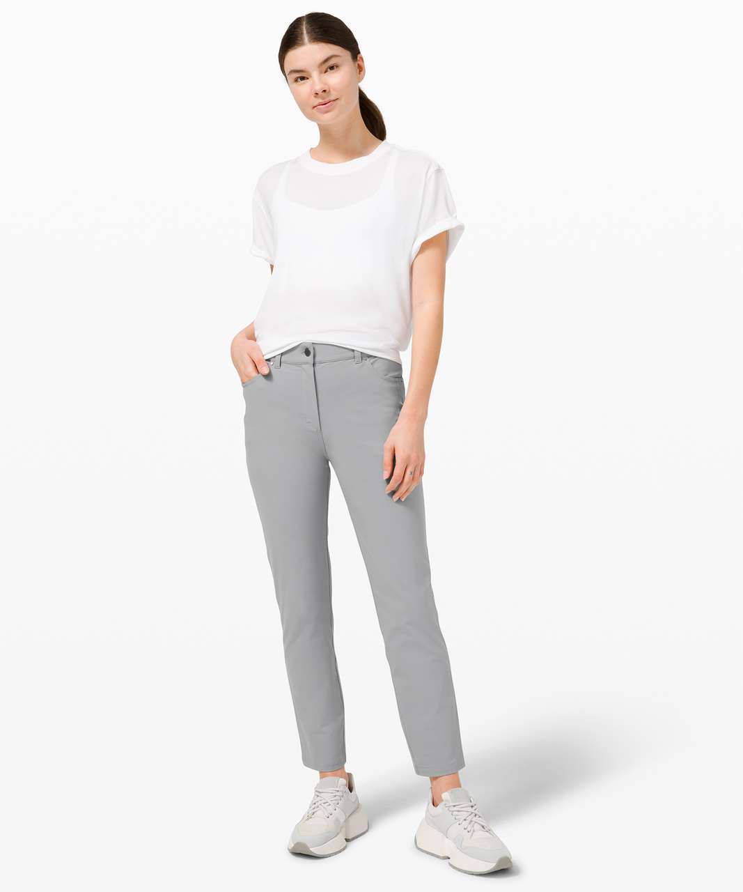 City sleek 5 pocket pant 7/8 on a TALL gal. Honestly the comfort and fit of  these pants is worth them being too short. : r/lululemon