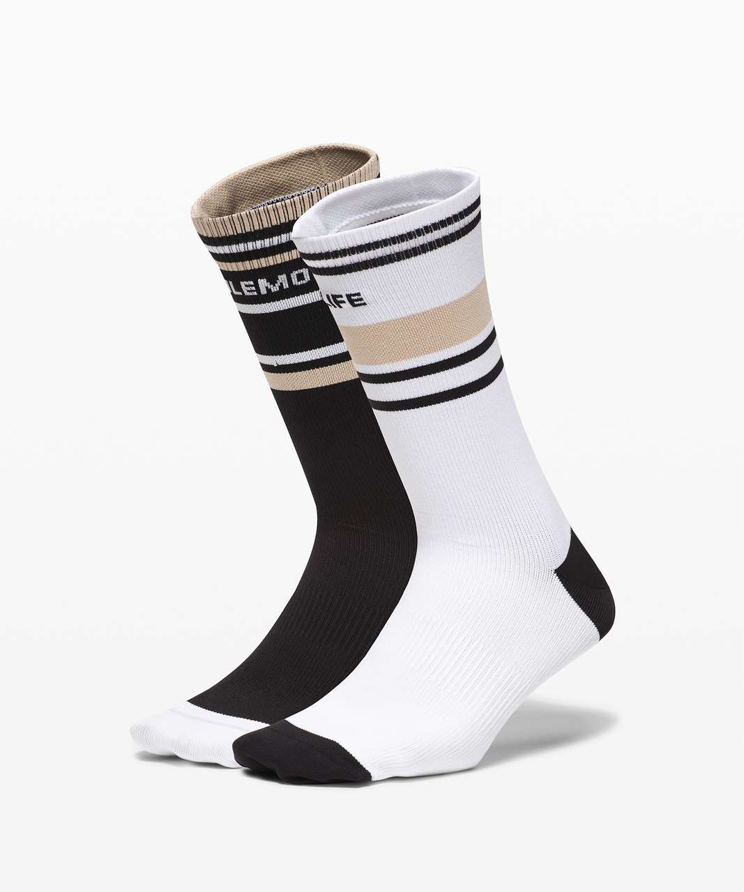 Lululemon Tale To Tell Crew Sock*2 Pack - Black / White / Cafe Au Lait