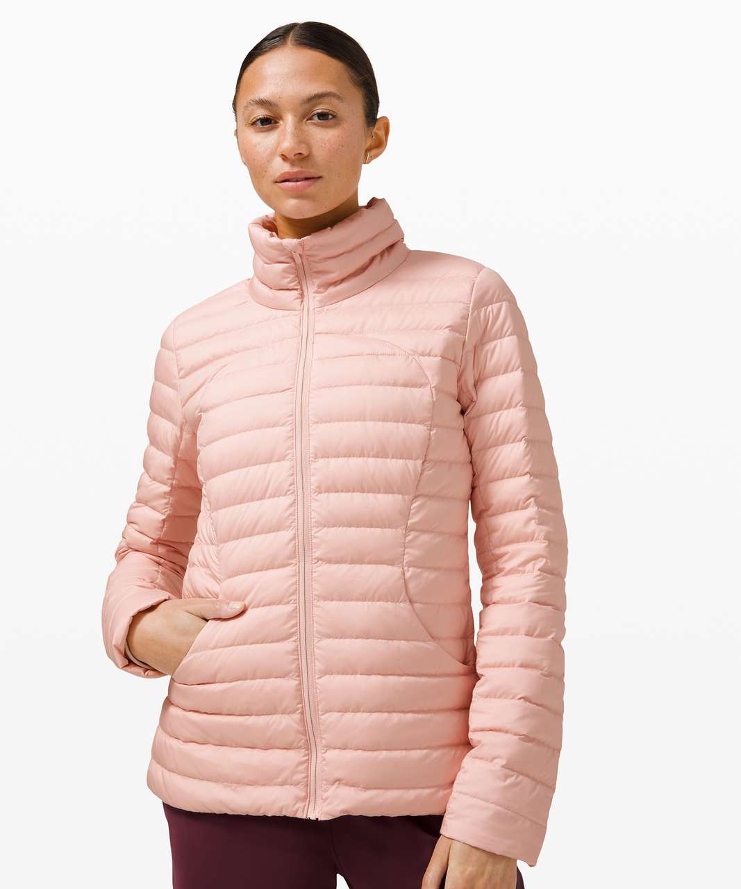 Lululemon Down For It All Jacket Full Zip Hood Size 8 Pink Mist PIMI 26656