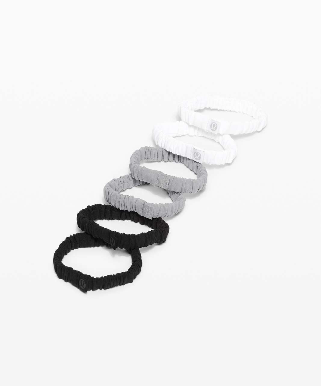 Lululemon Skinny Scrunchie *6 Pack - Black / Black / Rhino Grey / Rhino Grey / White / White