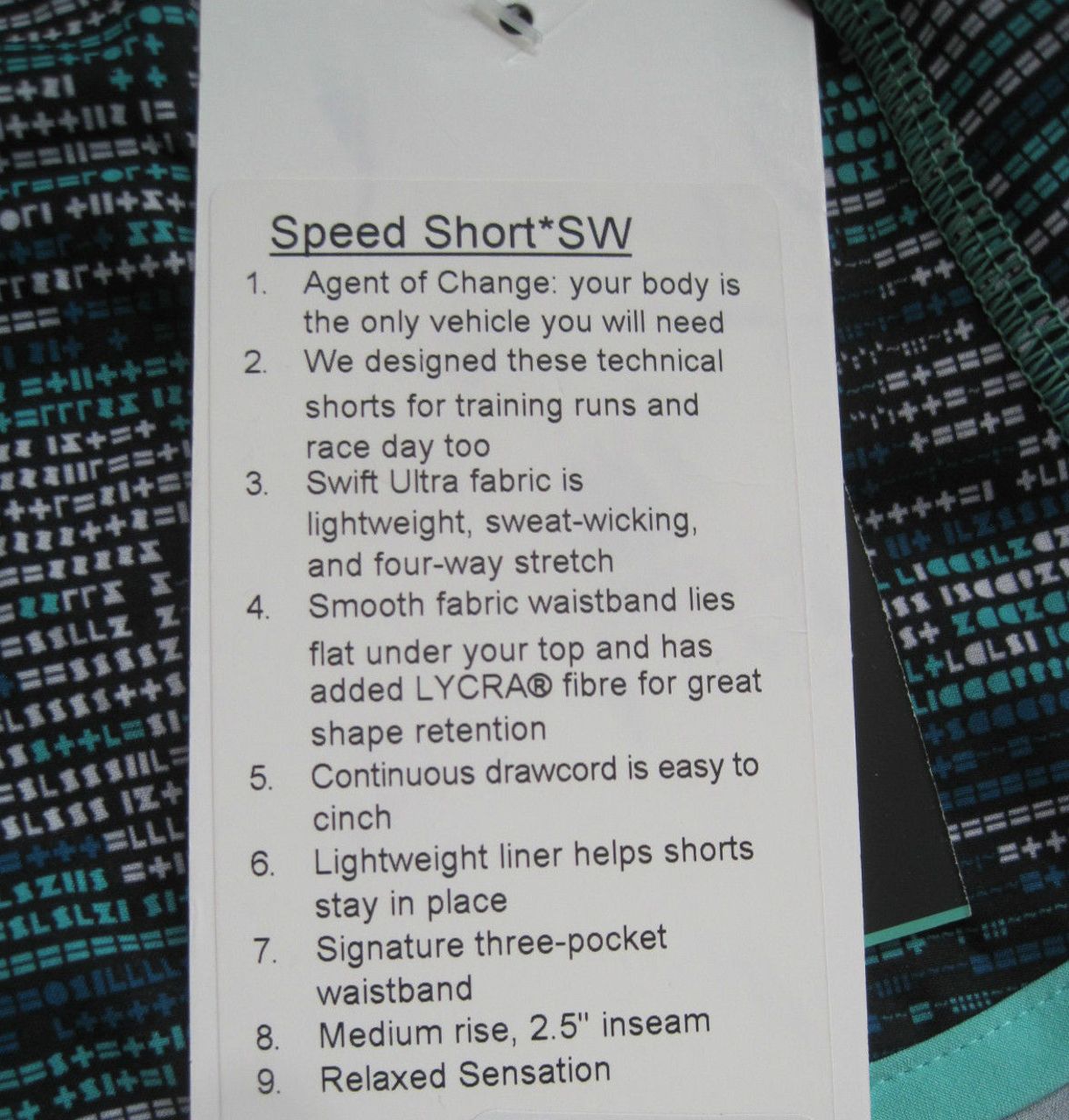 Lululemon Speed Short - 2016 Seawheeze - ASCII Bali Breeze Tofino Teal / Bali Breeze