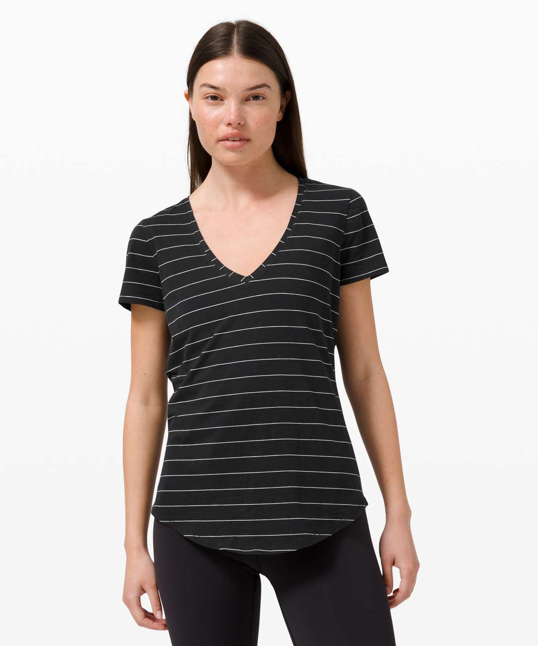 Lululemon Love Tee V - Short Serve Stripe Black White