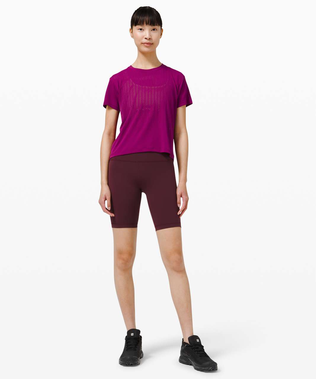 Lululemon Train to Be Short Sleeve *Stripe - Rain Stripe Deep Fuschia