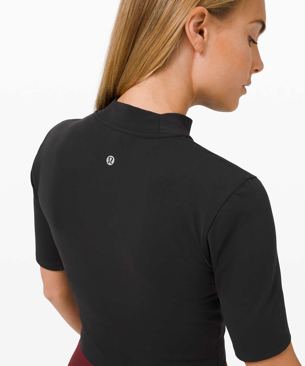 Lululemon Wrap Front Mock Neck Crop Short Sleeve - Black