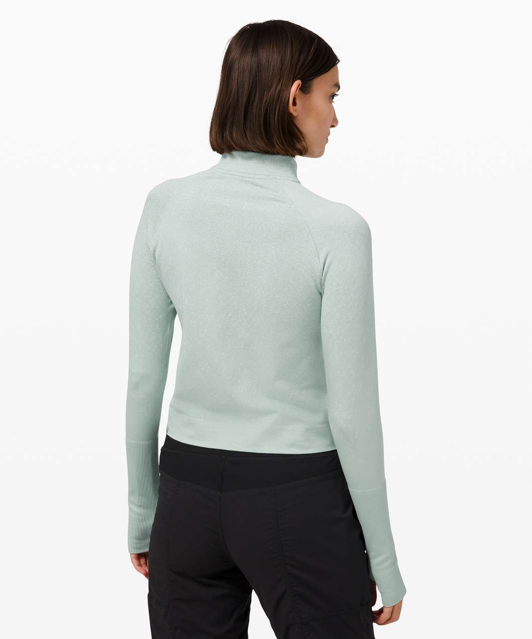 Lululemon Rest Less Cropped 1/2 Zip - Herringbone Fade Hazy Jade / Alpine White