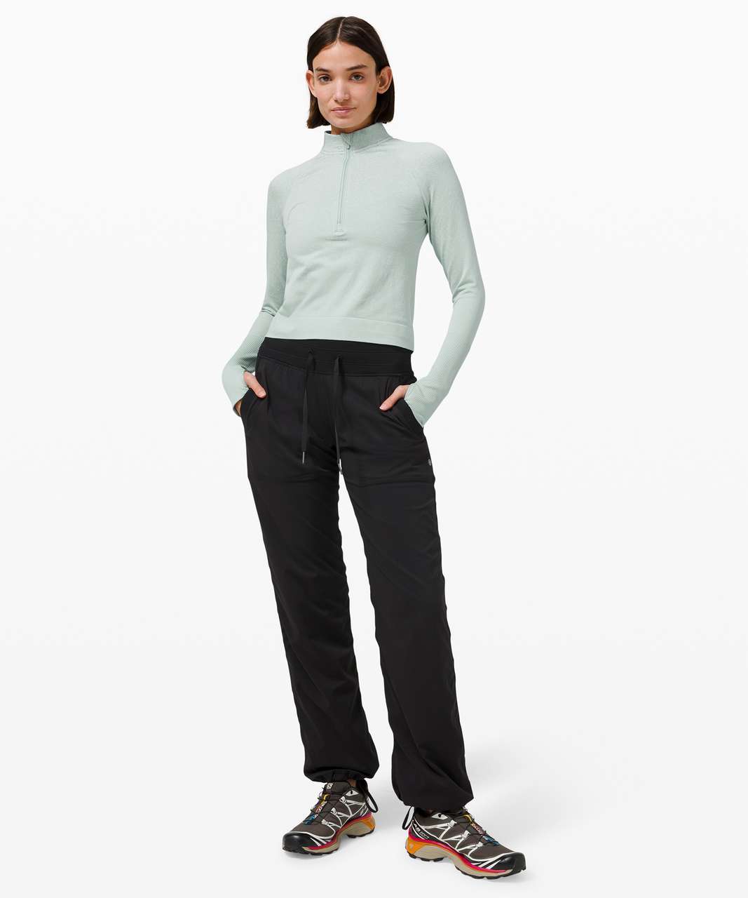 Lululemon Rest Less Cropped 1/2 Zip - Herringbone Fade Hazy Jade / Alpine  White - lulu fanatics