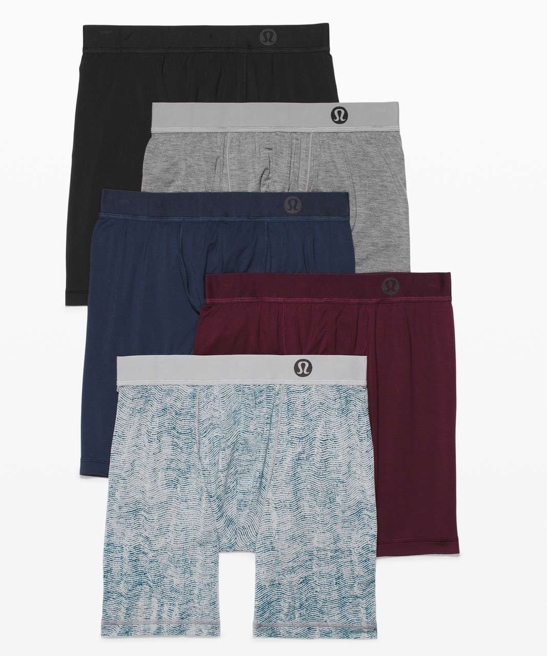 Lululemon Always In Motion Boxer *The Long One 5 Pack 7" - Heathered Core Medium Grey / Black / True Navy / Mono Wave Rhino Grey Blue Borealis