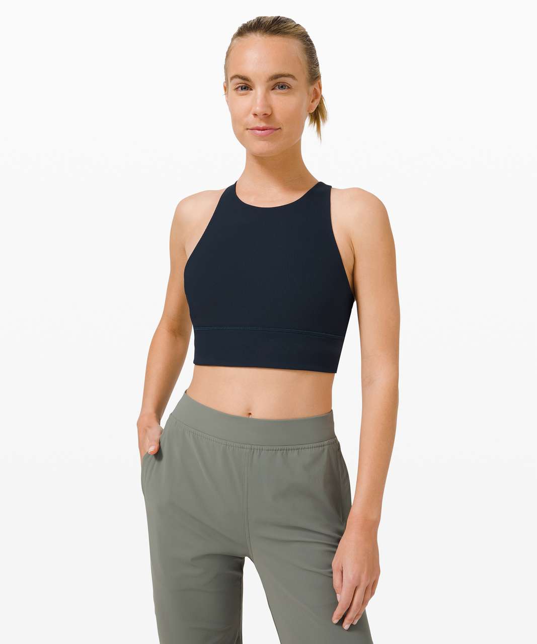 Lululemon Energy Bra High Neck Long Line Rib - True Navy - lulu fanatics