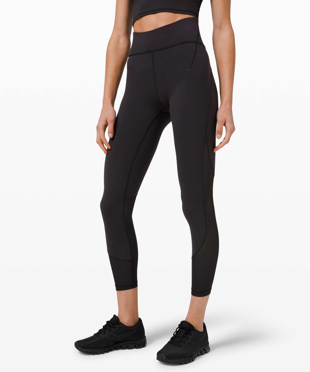 Lululemon Logo Waistband Everlux Training Crop 15 - Black - lulu fanatics