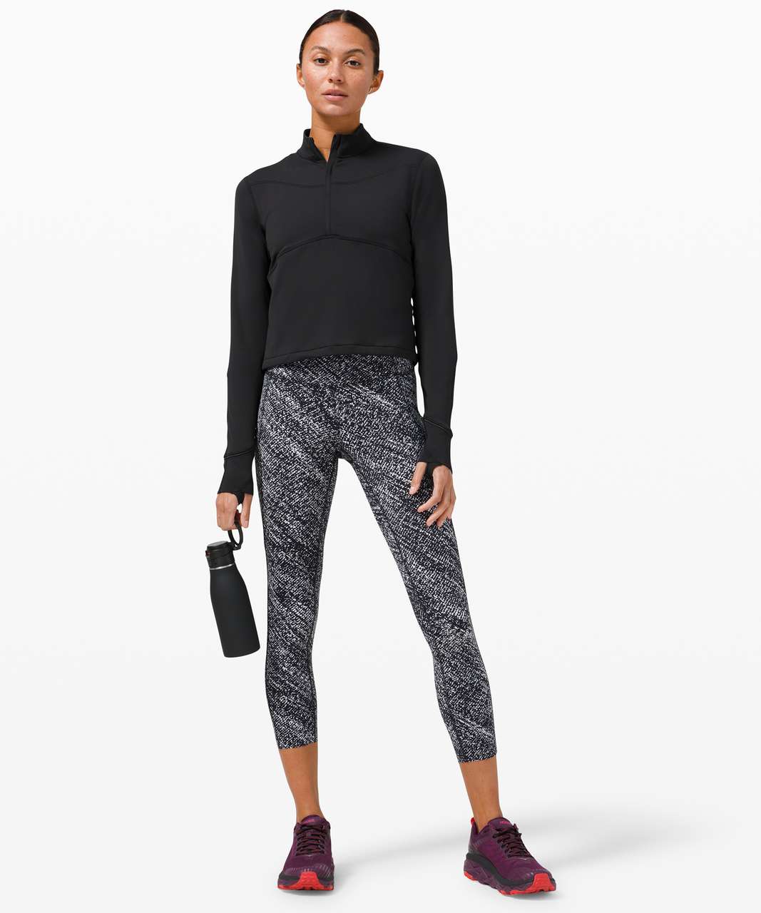 Lululemon Rulu Running Cropped 1/2 Zip - Black - lulu fanatics