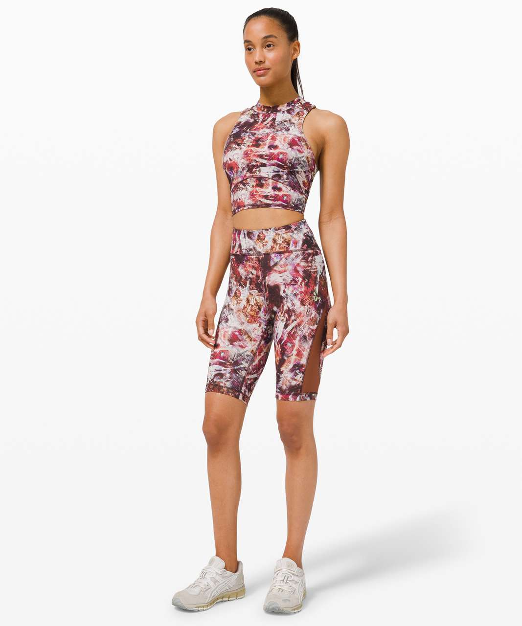 Lululemon Everlux and Mesh Cropped Tank - Urbantricity Multi / Dark  Terracotta - lulu fanatics