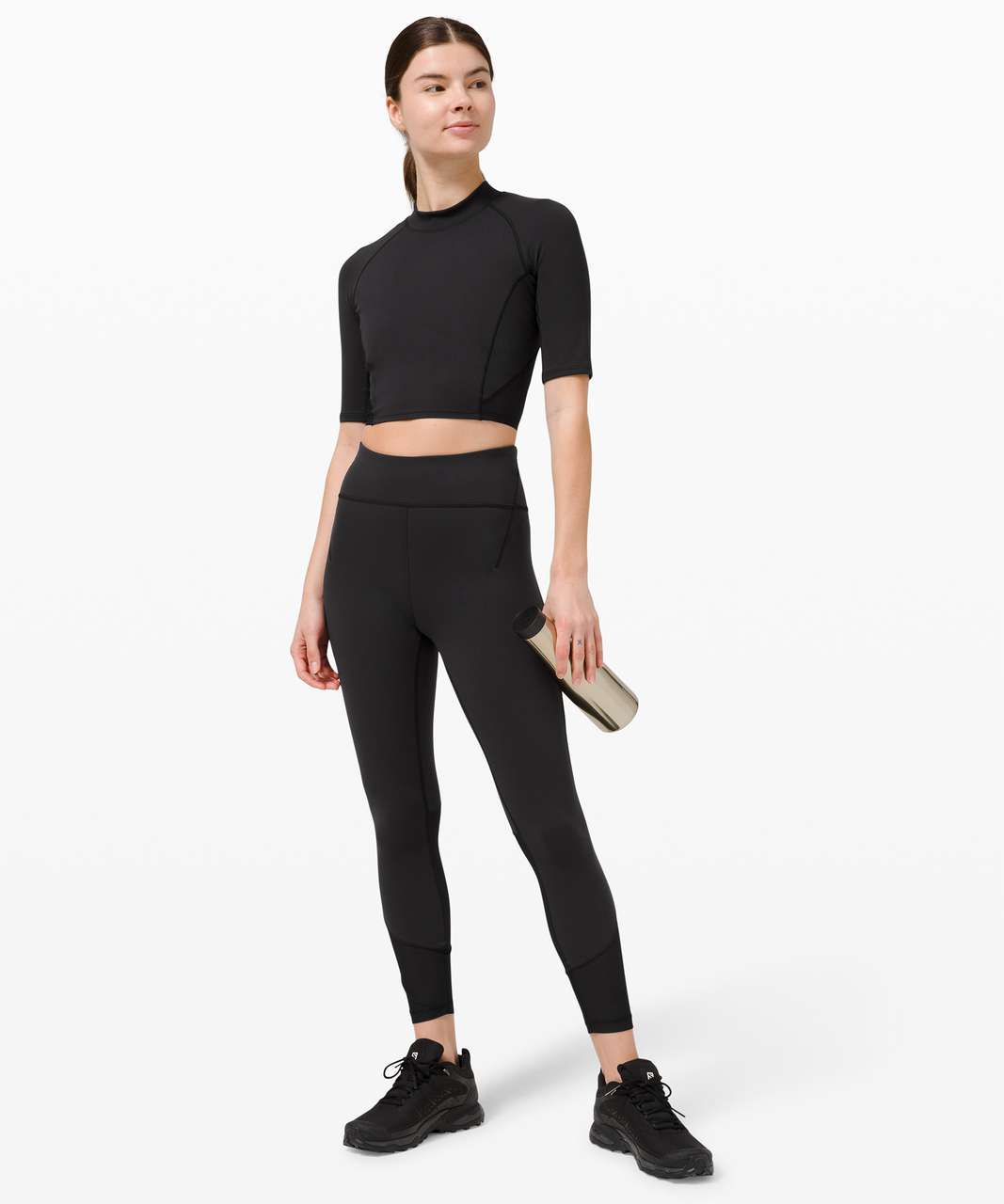 Short Sleeve Crop Top And Leggings Set - Black