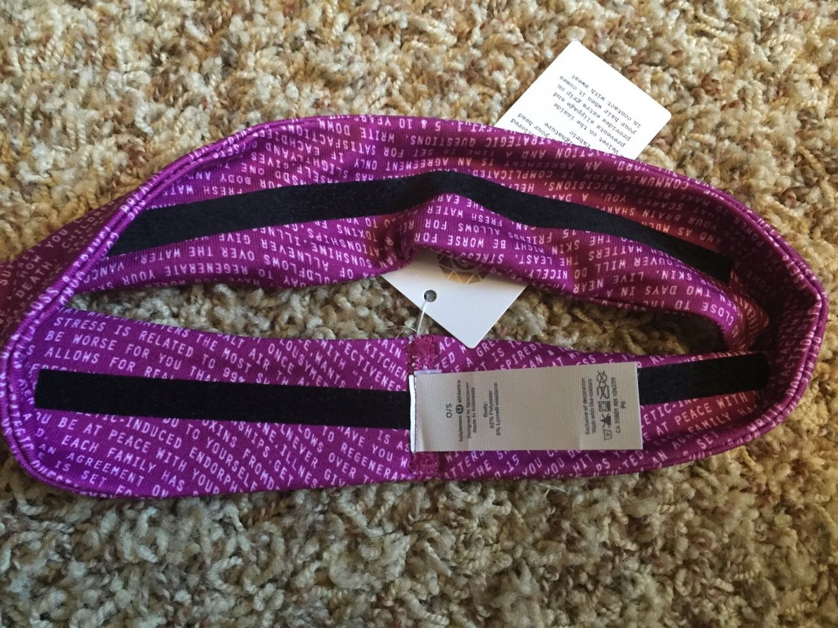 Lululemon Fly Away Tamer Headband 2.0 - 2016 Seawheeze - Coded Manifesto Regal Plum White