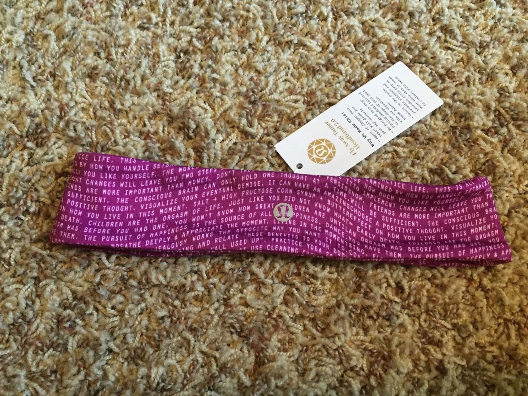 Lululemon Fly Away Tamer Headband 2.0 - 2016 Seawheeze - Coded Manifesto Regal Plum White