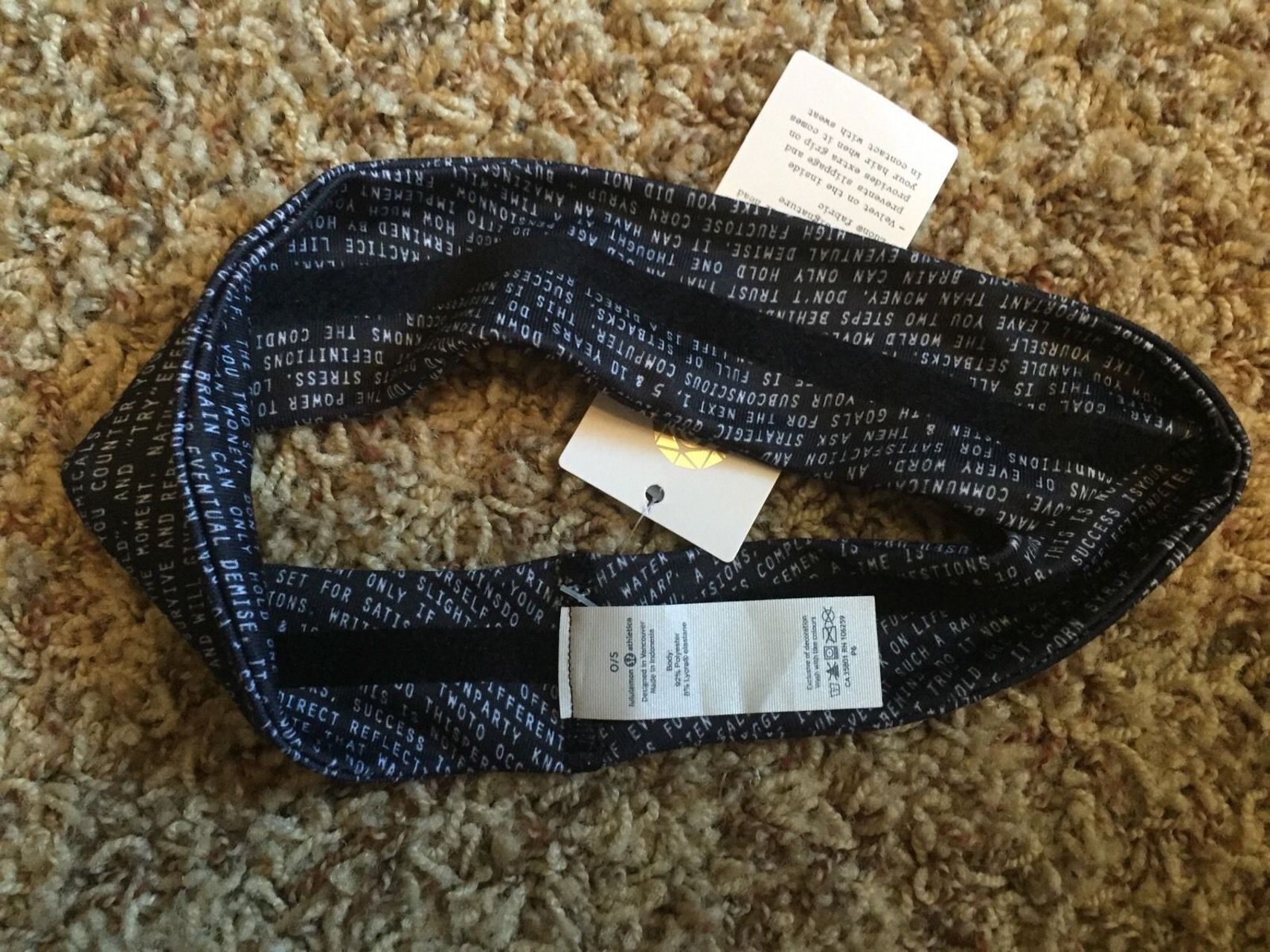 Lululemon Fly Away Tamer Headband 2.0 - 2016 Seawheeze - Coded Manifesto Black White