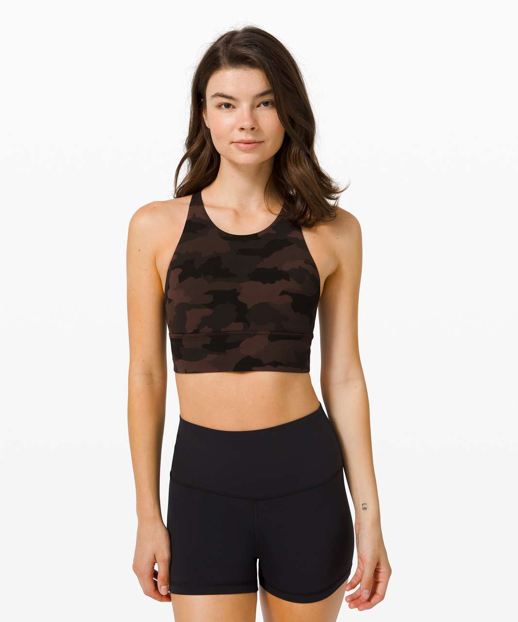 Lululemon Free To Be Bra Wild High Neck Long Line *Light Support, A/B Cup - Heritage 365 Camo Brown Earth Multi