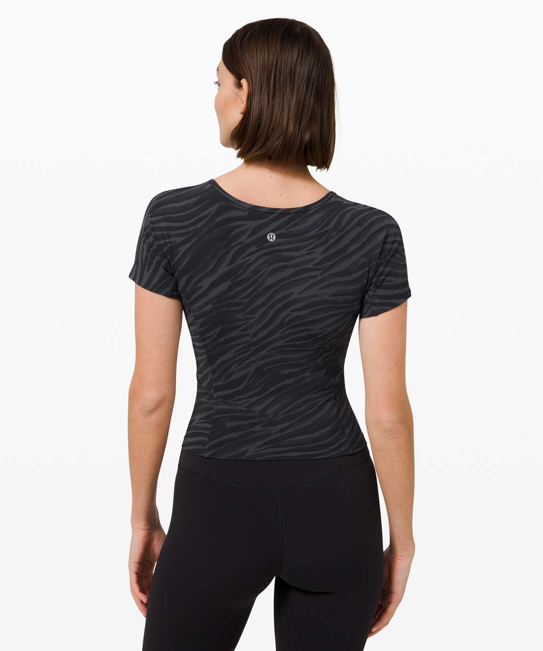 Lululemon Nulu Cropped Slim Yoga Short Sleeve Shirt —Animal Print Camo Deep  Coal