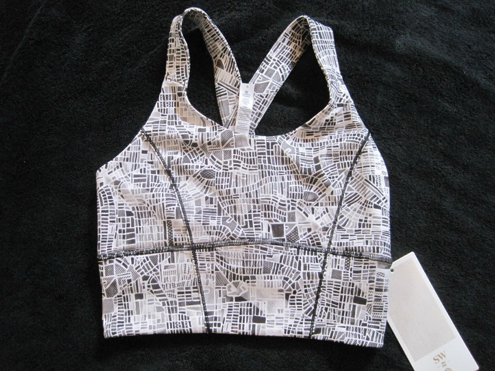 Lululemon Beat The Heat Bra - 2016 Seawheeze - Grid Map White Black