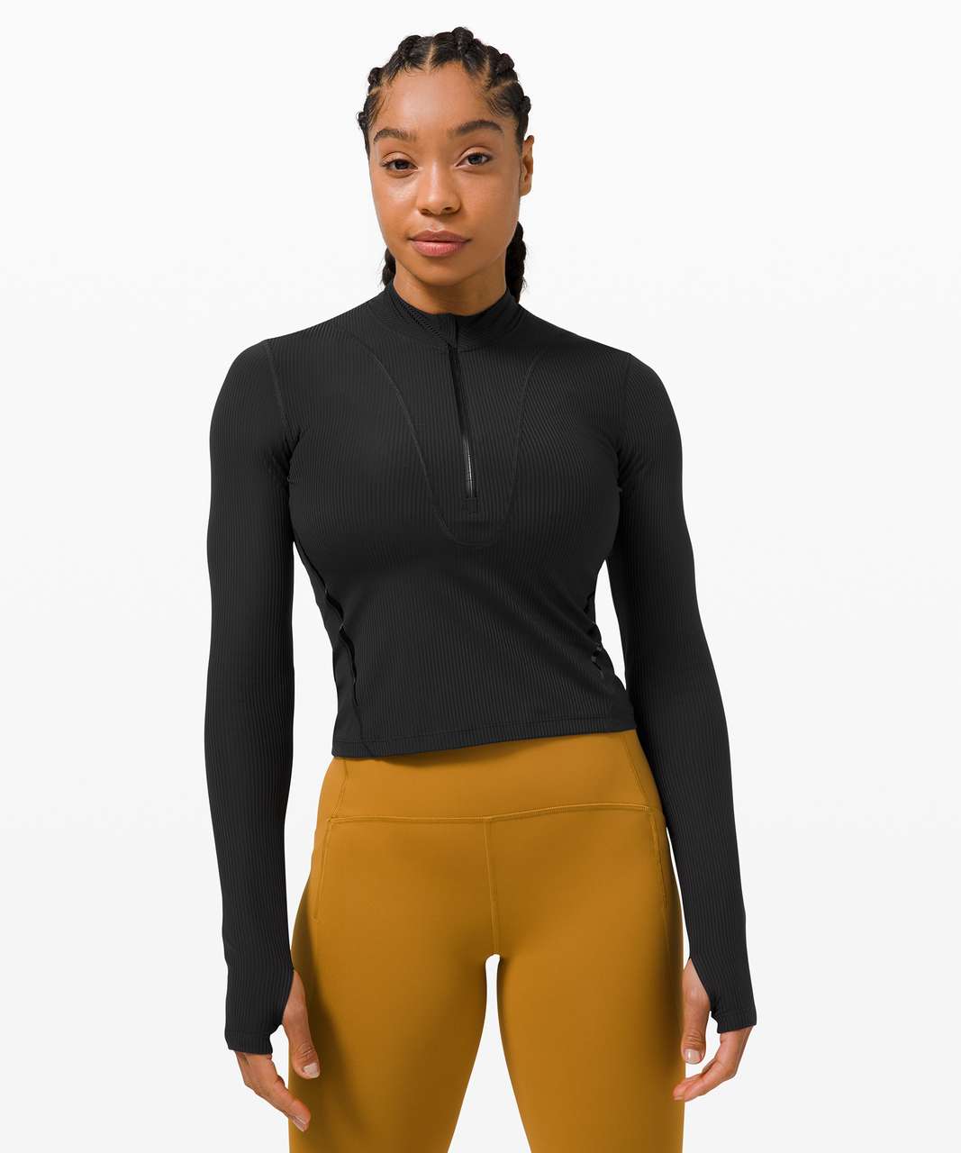 Lululemon Gloss Trim Run 1/2 Zip Long Sleeve - Black - lulu fanatics