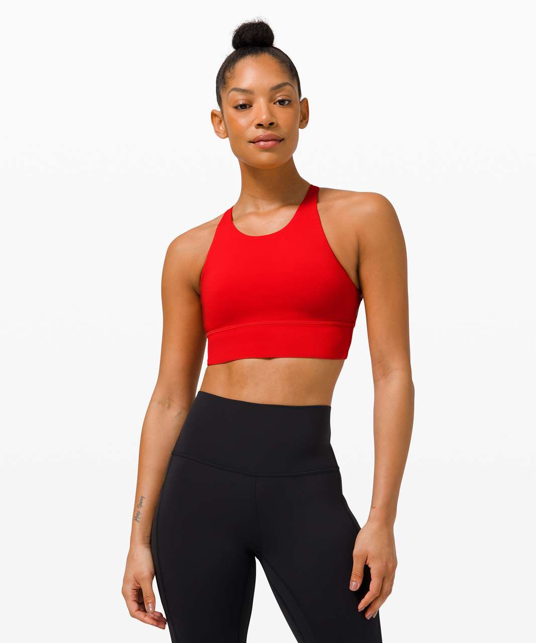 Today's gym outfit: like a cloud high- neck longline bra in black and  invigorate in red merlot : r/lululemon